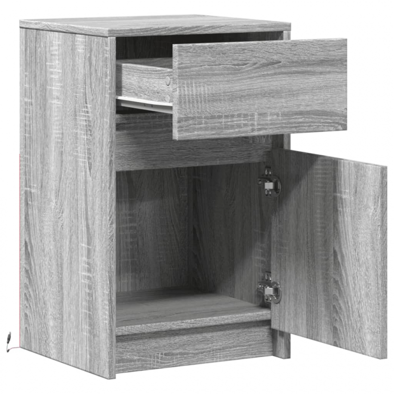 Nachttische mit LED-Leuchten 2 Stk. Grau Sonoma Holzwerkstoff