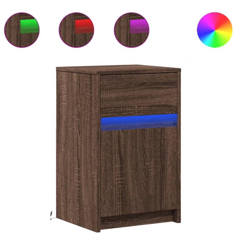Nachttisch mit LED-Leuchten Braun Eichen-Optik Holzwerkstoff