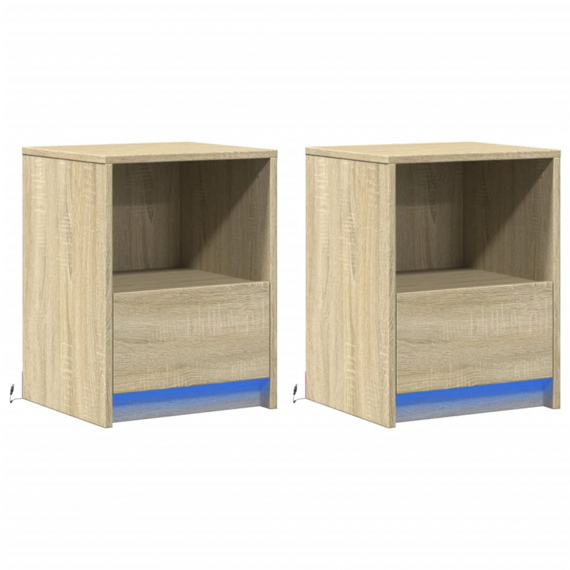 Nachttische mit LED-Leuchten 2 Stk. Sonoma Eiche Holzwerkstoff