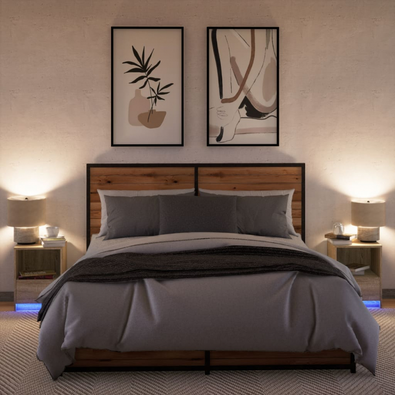 Nachttische mit LED-Leuchten 2 Stk. Sonoma Eiche Holzwerkstoff