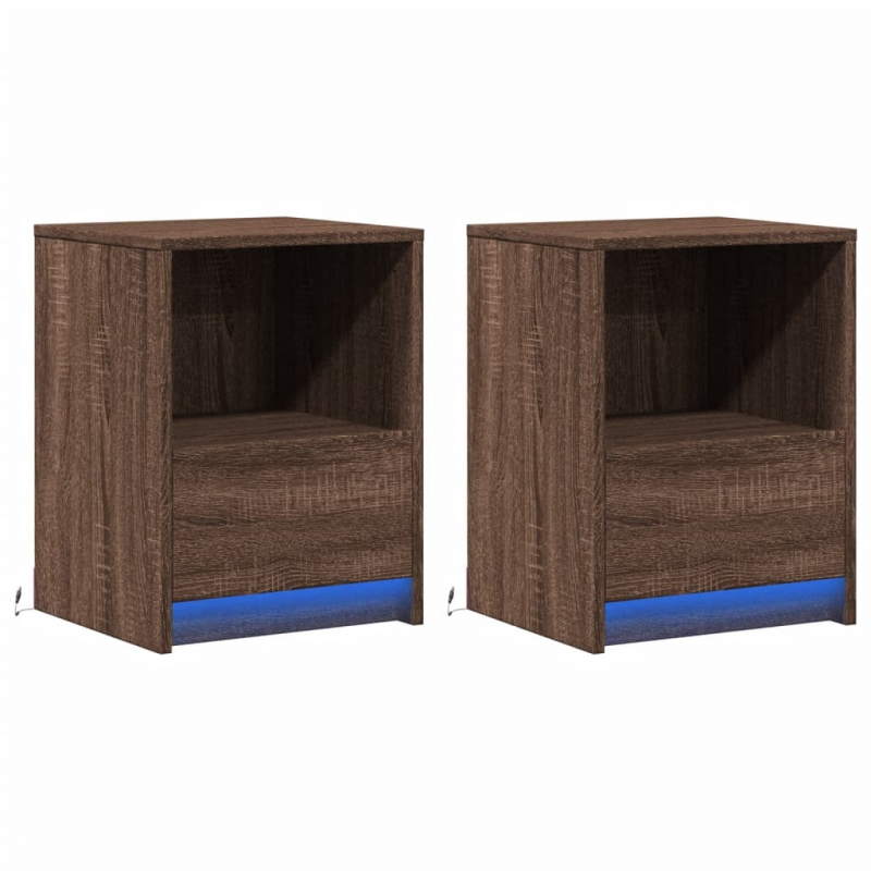 Nachttische mit LED-Leuchten 2 Stk. Braun Eiche Holzwerkstoff