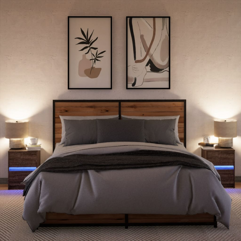 Nachttische mit LED-Leuchten 2 Stk. Braun Eiche Holzwerkstoff