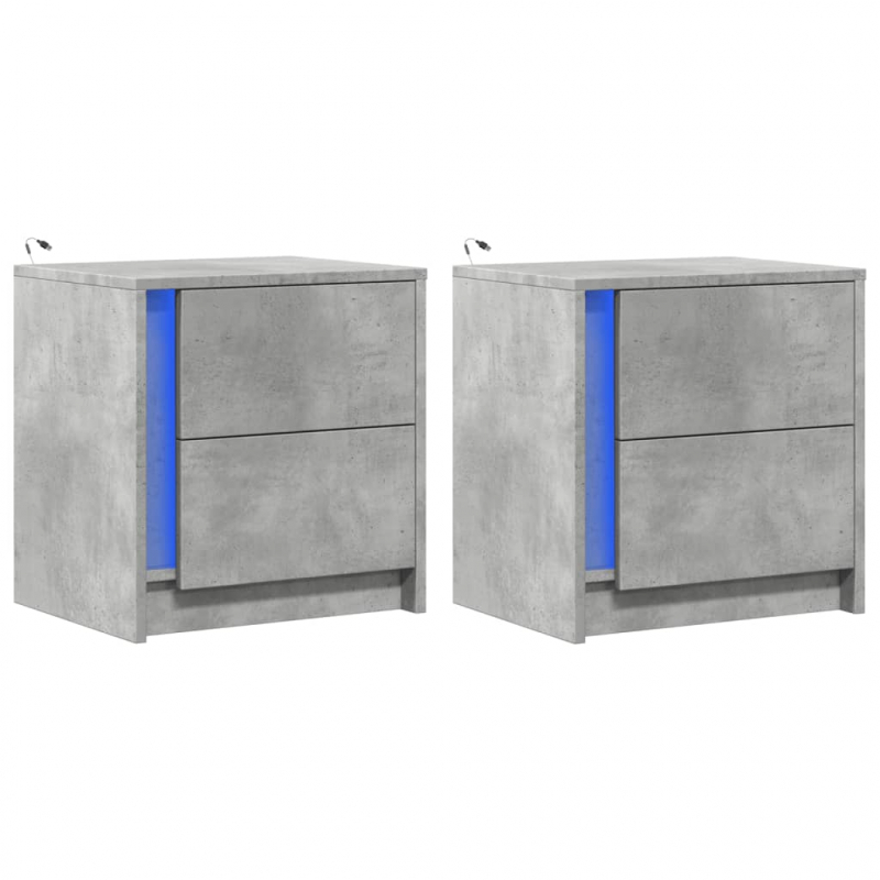 Nachttische mit LED-Leuchten 2 Stk. Betongrau Holzwerkstoff