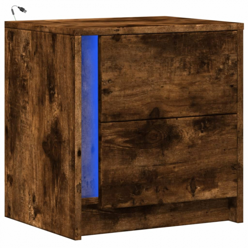 Nachttisch mit LED-Leuchten Räuchereiche Holzwerkstoff