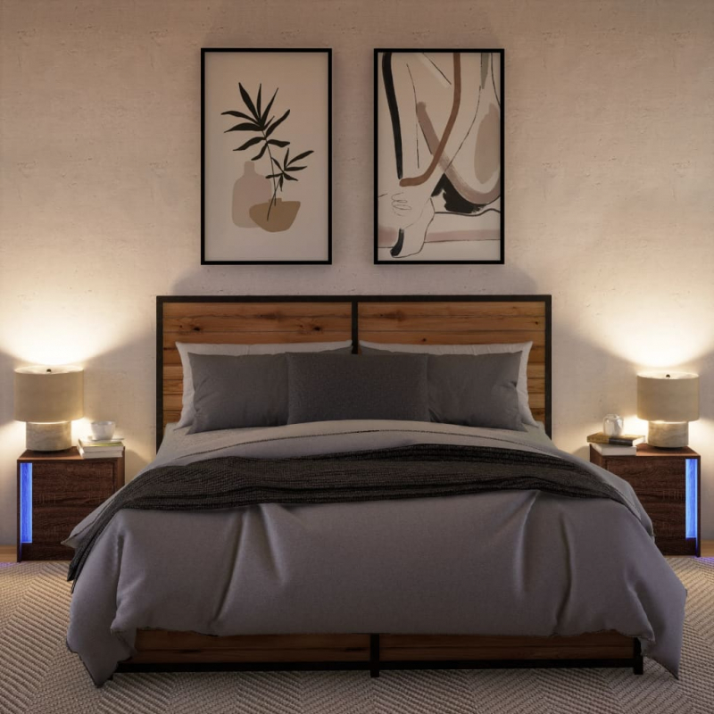 Nachttische mit LED-Leuchten 2 Stk. Braun Eiche Holzwerkstoff