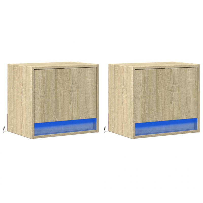 Wand-Nachttische mit LED-Leuchten 2 Stk. Sonoma-Eiche