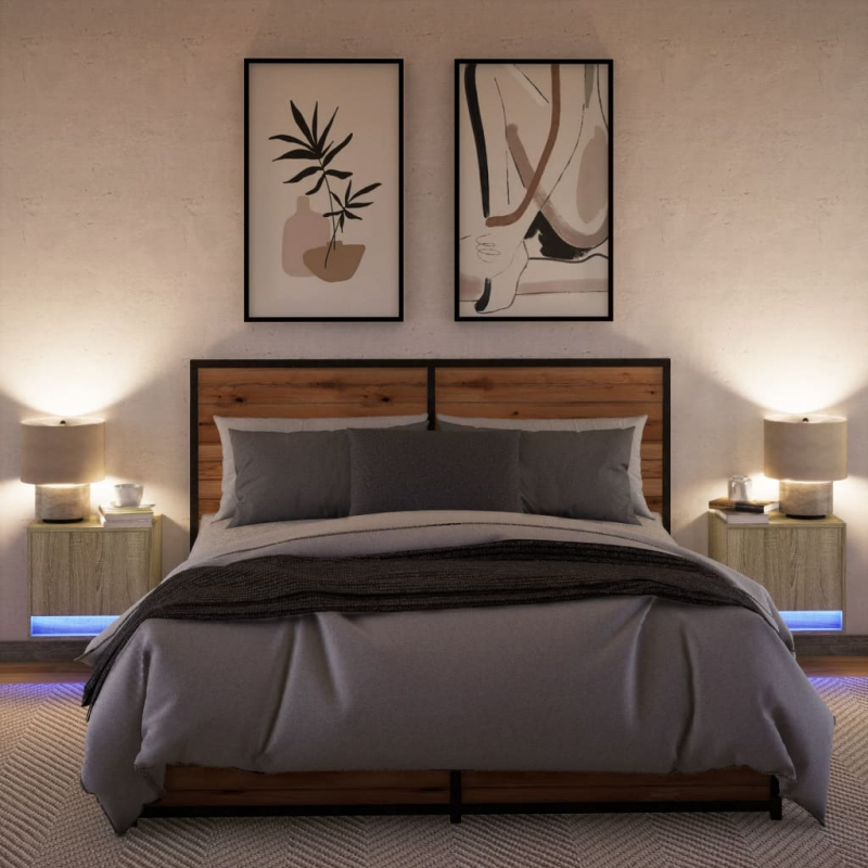 Wand-Nachttische mit LED-Leuchten 2 Stk. Sonoma-Eiche