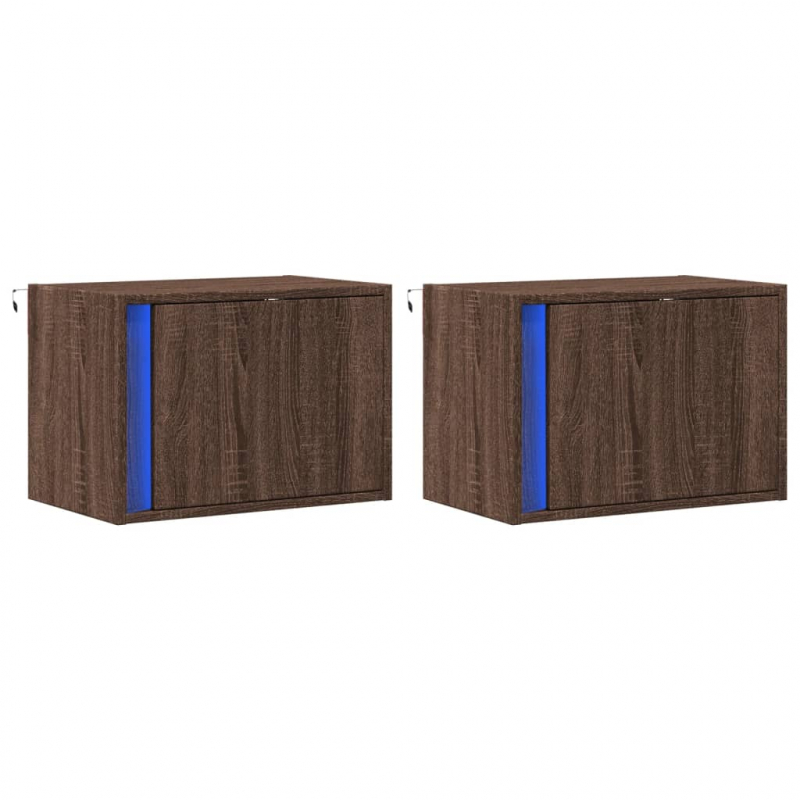 Wand-Nachttische mit LED-Leuchten 2 Stk. Braun Eichen-Optik