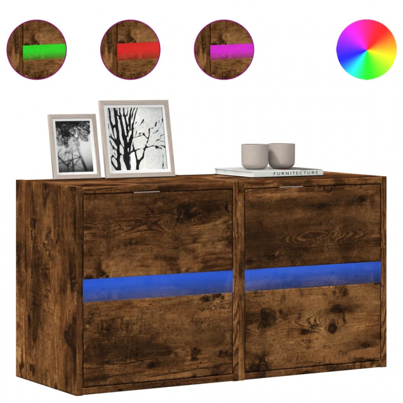 TV-Wandschränke LED-Beleuchtung 2 Stk. Räuchereiche 41x31x45 cm