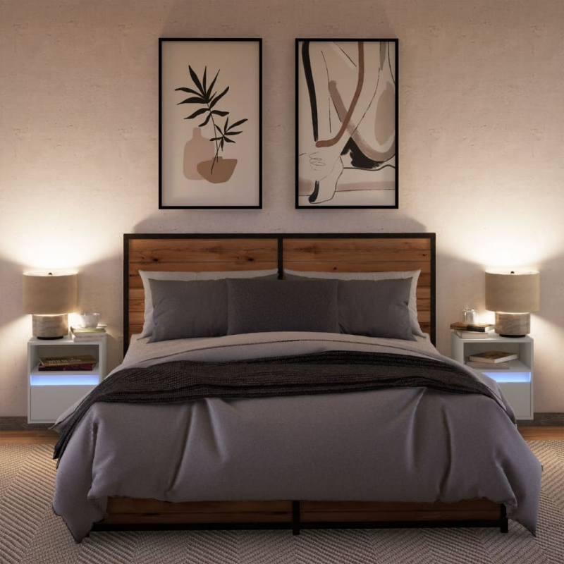 TV-Wandschränke mit LED-Beleuchtung 2 Stk. Weiß 41x31x45 cm