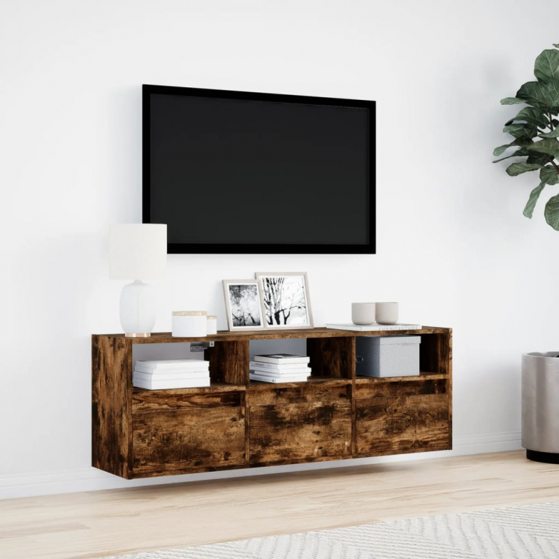 TV-Wandschrank mit LED-Beleuchtung Räuchereiche 130x31x45 cm