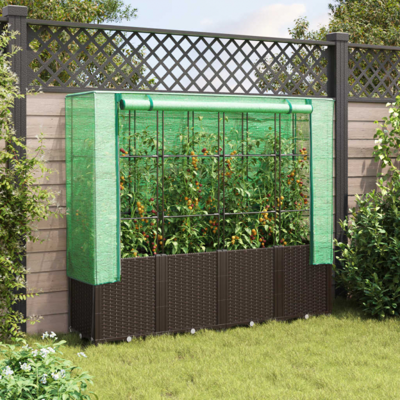 Hochbeet mit Gewächshaus-Aufsatz Rattan-Optik 160x40x153 cm