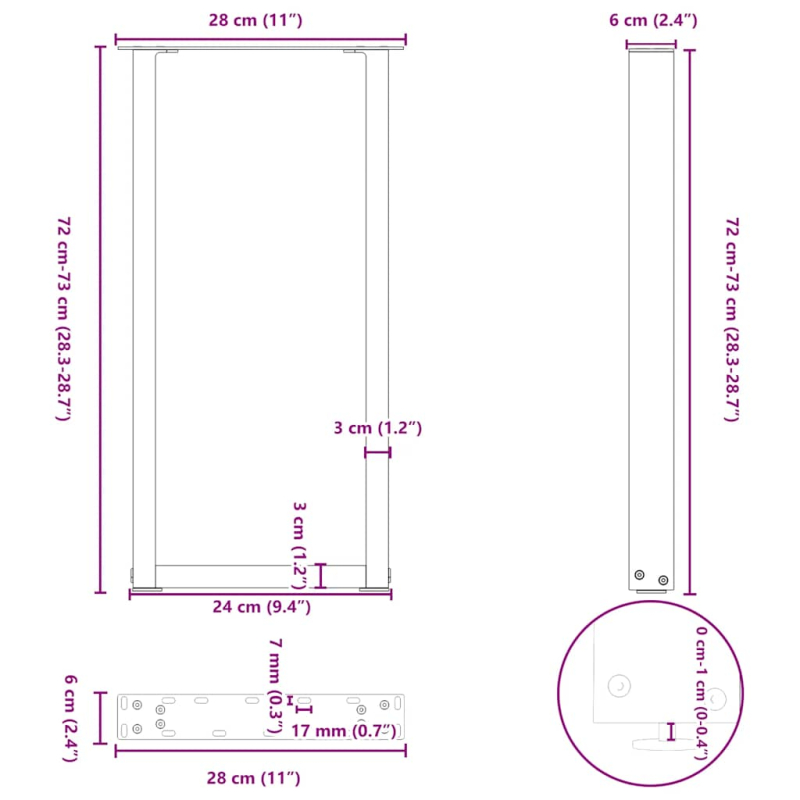 Couchtischbeine U-Form 2 Stk. Weiß 28x(72-73) cm Stahl