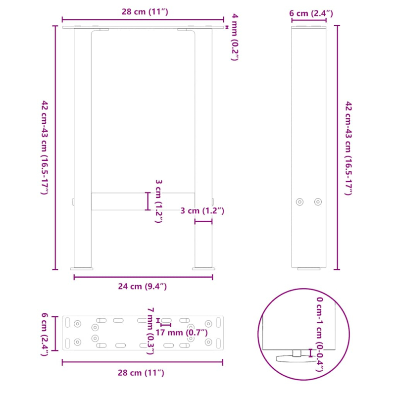 Couchtischbeine Weiß 2 Stk. 28x(42-43) cm Stahl