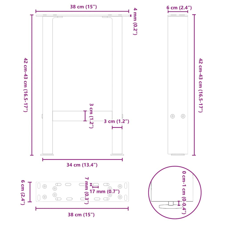 Couchtischbeine Weiß 2 Stk. 38x(42-43) cm Stahl