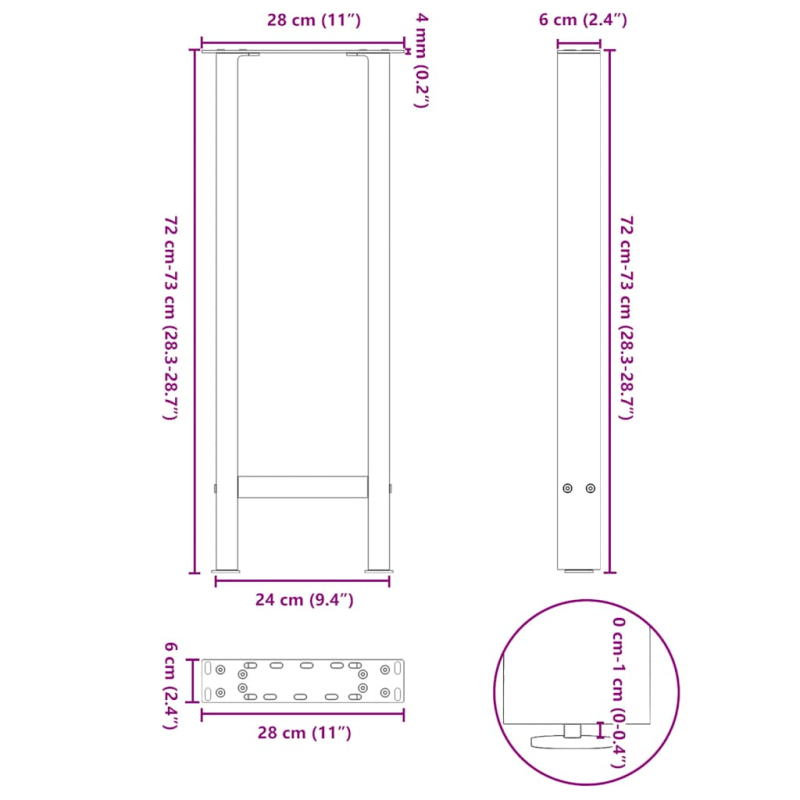 Couchtischbeine Schwarz 2 Stk. 28x(72-73) cm Stahl