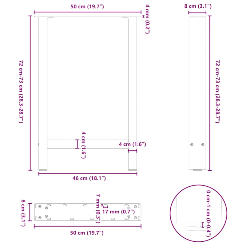 Couchtischbeine Weiß 2 Stk. 50x(72-73) cm Stahl