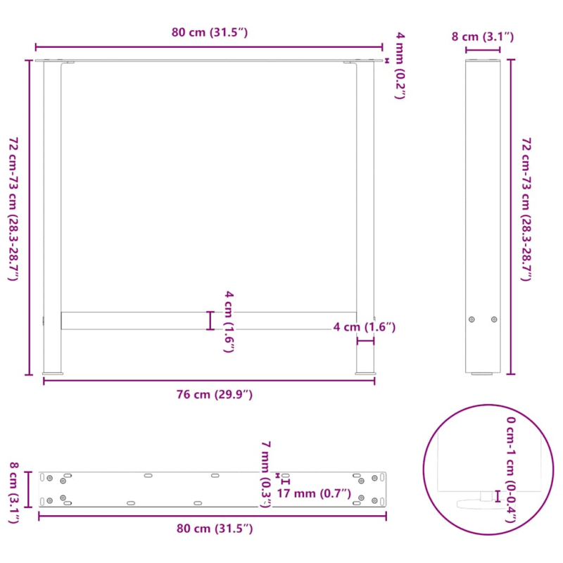 Couchtischbeine Anthrazit 2 Stk. 80x(72-73) cm Stahl
