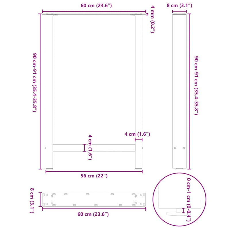 Couchtischbeine Anthrazit 2 Stk. 60x(90-91) cm Stahl