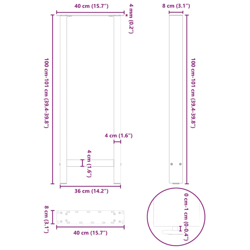 Couchtischbeine Weiß 2 Stk. 40x(100-101) cm Stahl