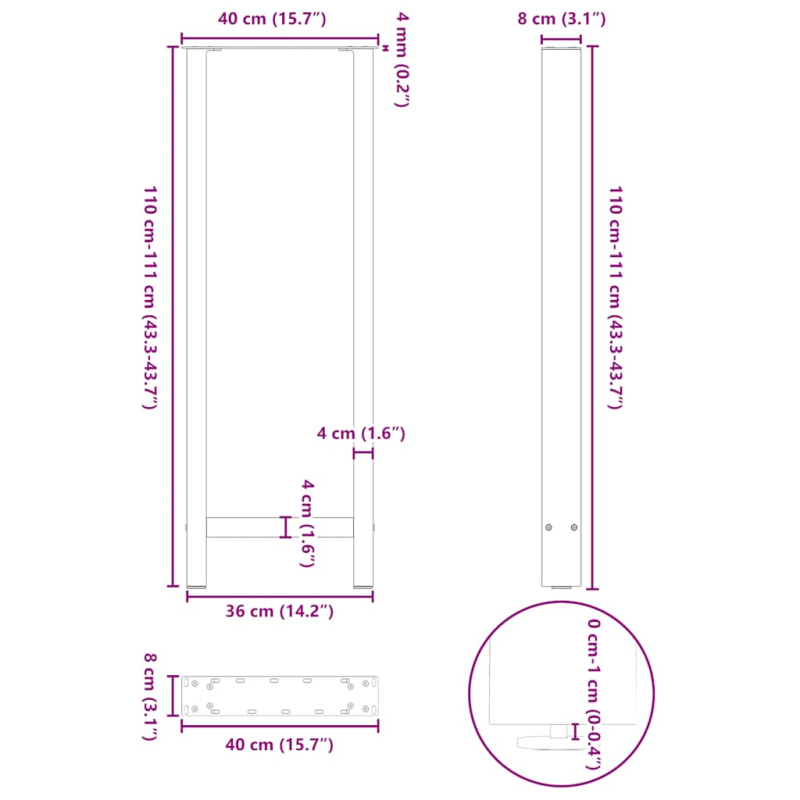 Couchtischbeine Anthrazit 2 Stk. 40x(110-111) cm Stahl