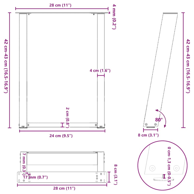 Couchtischbeine U-Form 2 Stk. Weiß 28x(42-43) cm Stahl