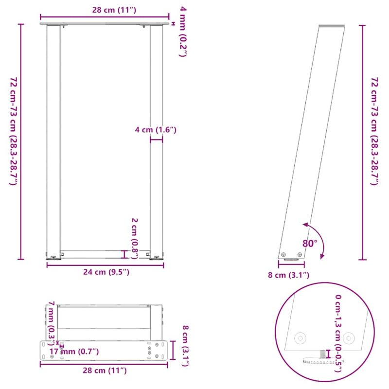 Konsolentischbeine U-Form 2 Stk. Weiß 28x(72-73) cm Stahl