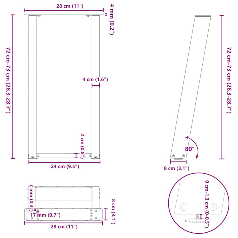 Konsolentischbeine U-Form 2 Stk. Naturstahl 28x(72-73) cm Stahl