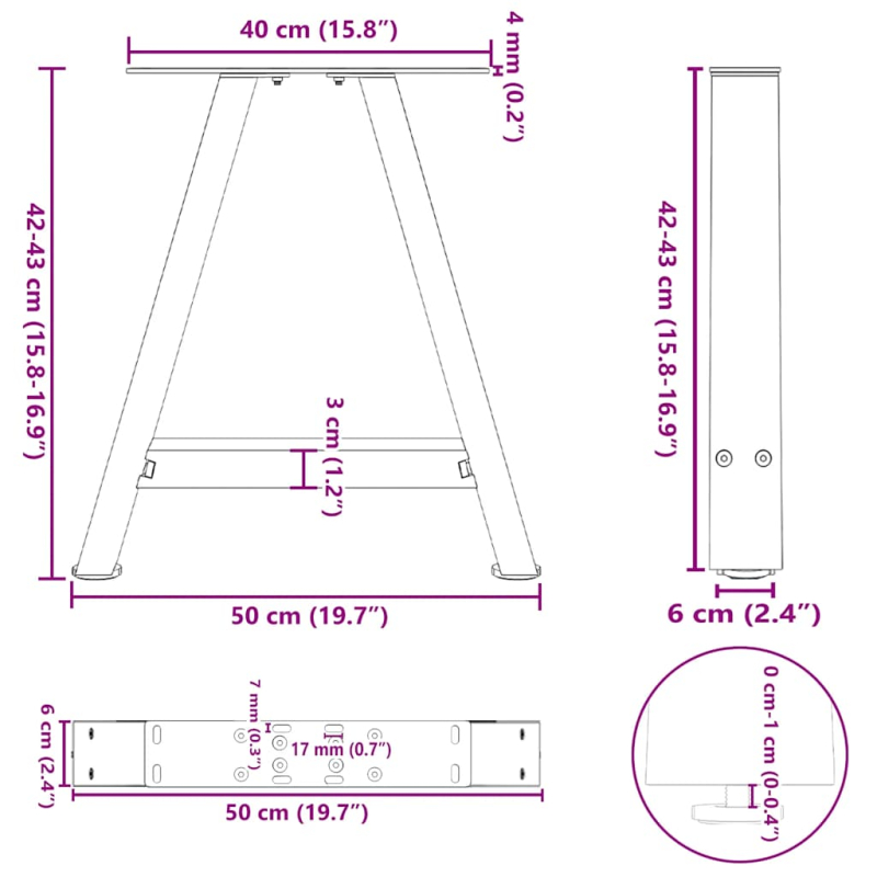 Couchtischbeine A-Form 2 Stk. 50x(42-43) cm Stahl