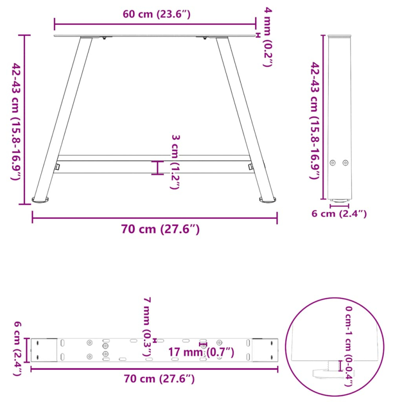 Couchtischbeine A-Form 2 Stk. 70x(42-43) cm Stahl