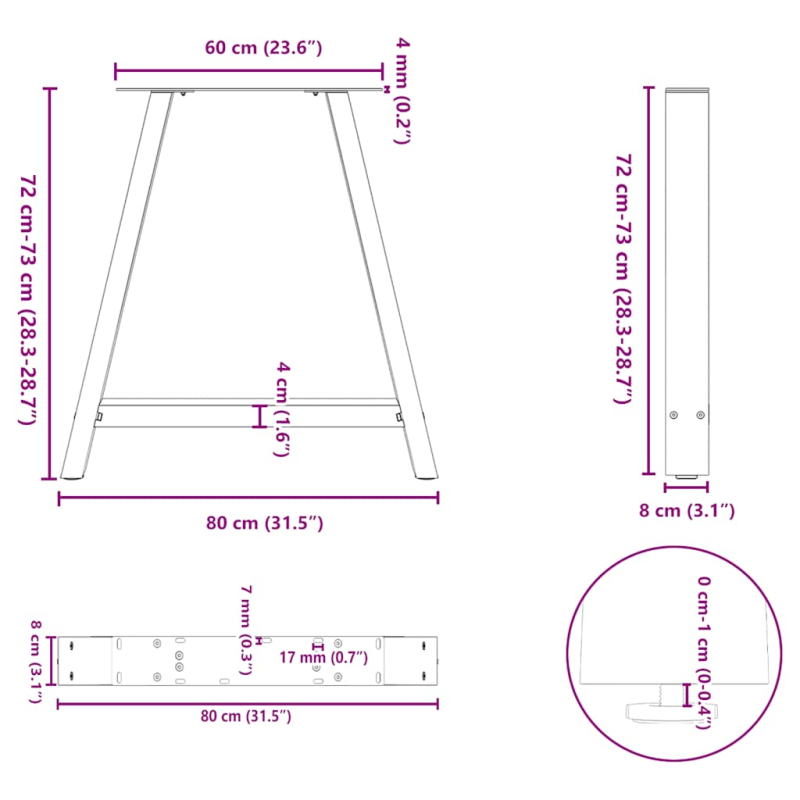 Couchtischbeine A-Form 2 Stk. 80x(72-73) cm Stahl