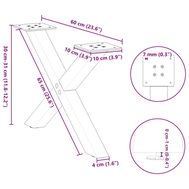 Couchtischbeine X-Form 2 Stk. Naturstahl 60x(30-31) cm Stahl
