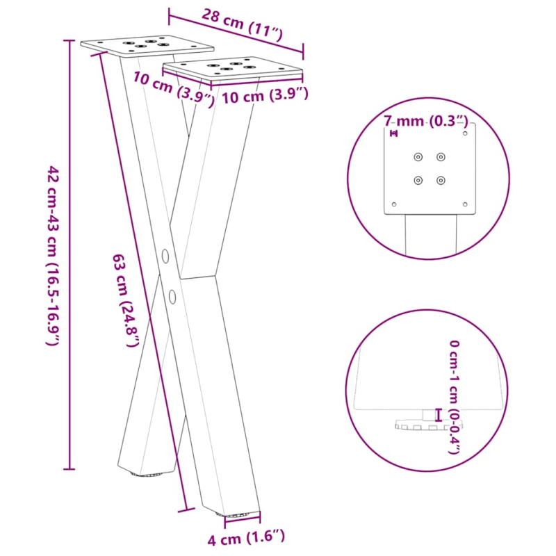 Couchtischbeine X-Form 2 Stk. Weiß 28x(42-43) cm Stahl