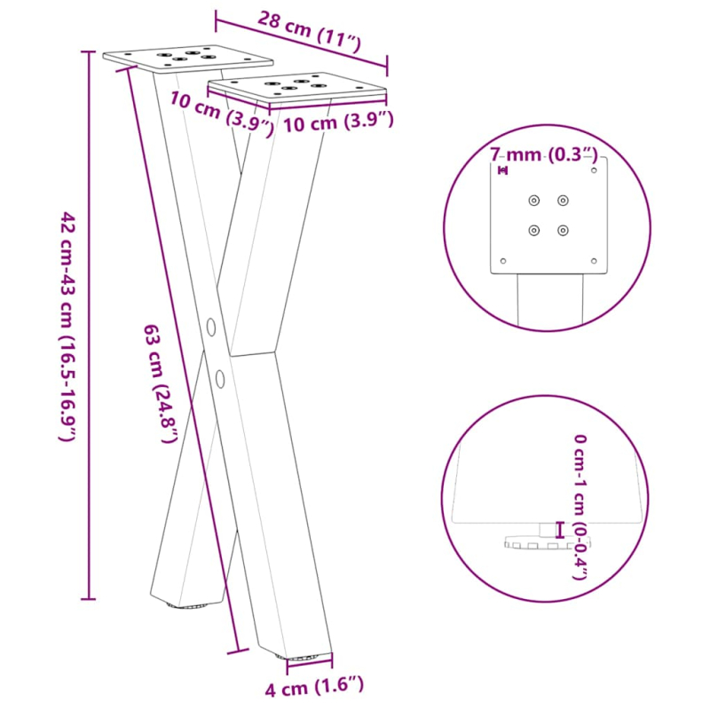 Couchtischbeine X-Form 2 Stk. Naturstahl 28x(42-43) cm Stahl