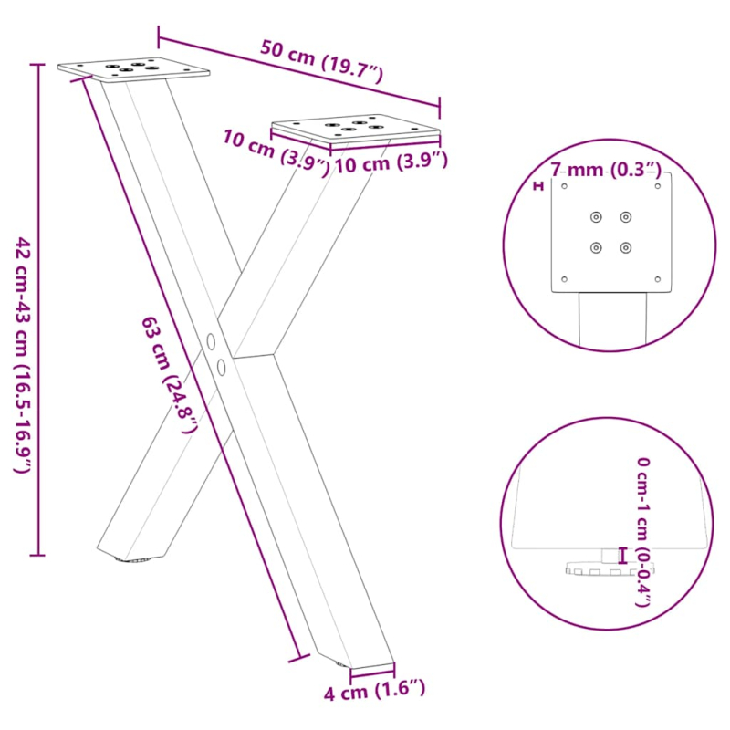 Couchtischbeine X-Form 2 Stk. Anthrazit 50x(42-43) cm Stahl