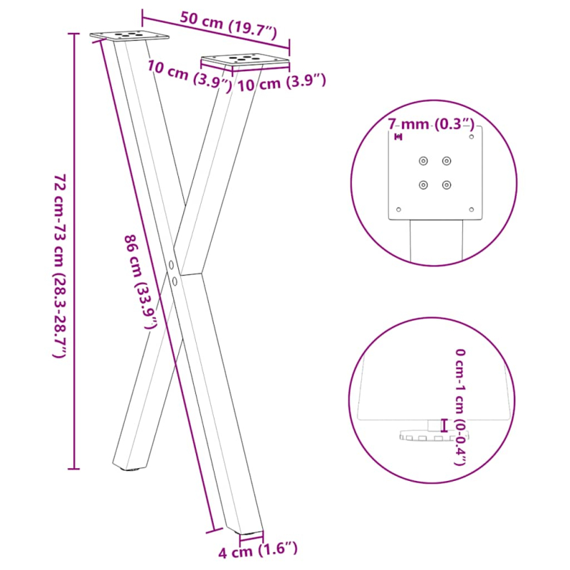 Esstischbeine X-Form 2 Stk. Weiß 50x(72-73) cm Stahl