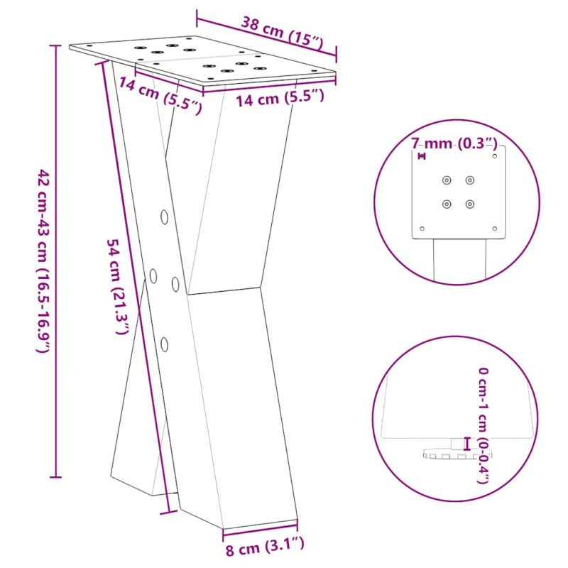 Couchtischbeine X-Form 2 Stk. Naturstahl 38x(42-43) cm Stahl
