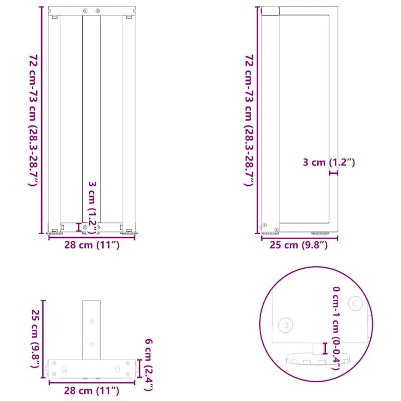 Konsolentischbeine T-Form 2Stk. Anthrazit 20x28x(72-73)cm Stahl