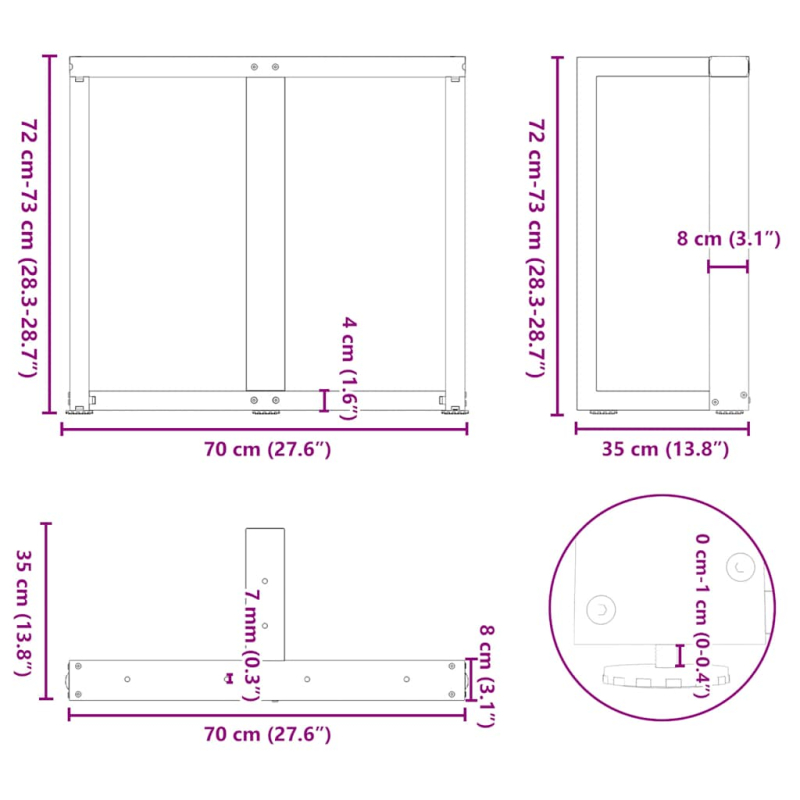 Esstischbeine T-Form 2 Stk. Weiß 70x35x(72-73) cm Stahl