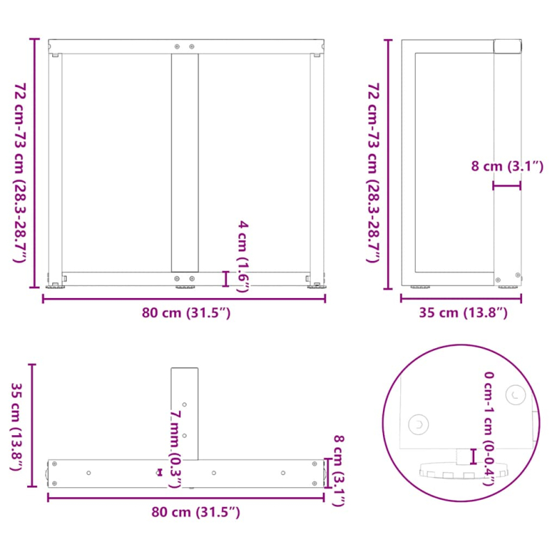 Esstischbeine T-Form 2 Stk. Schwarz 80x35x(72-73) cm Stahl