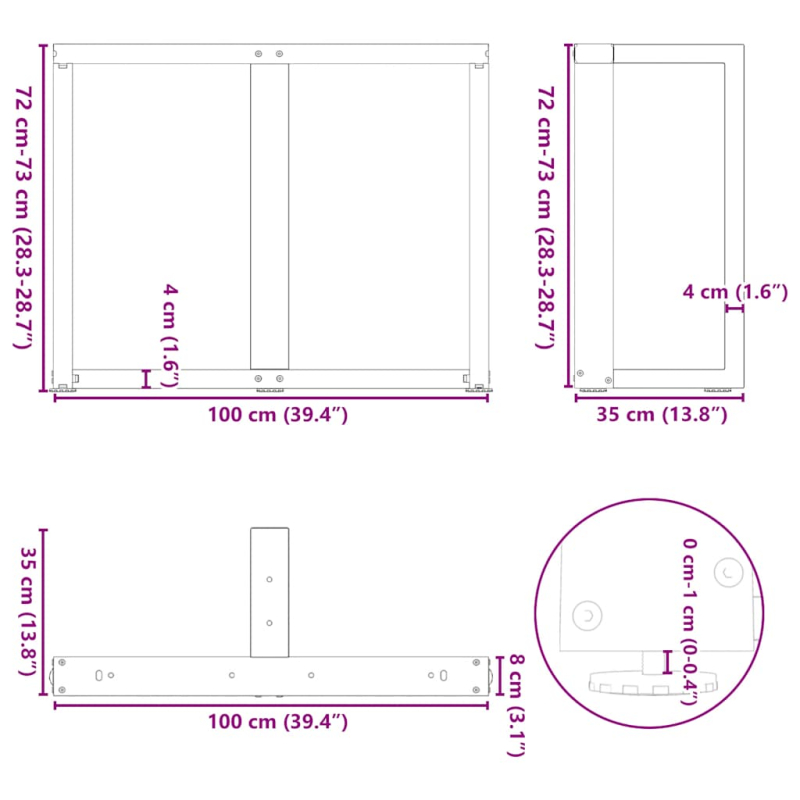 Esstischbeine T-Form 2 Stk. Weiß 100x35x(72-73) cm Stahl