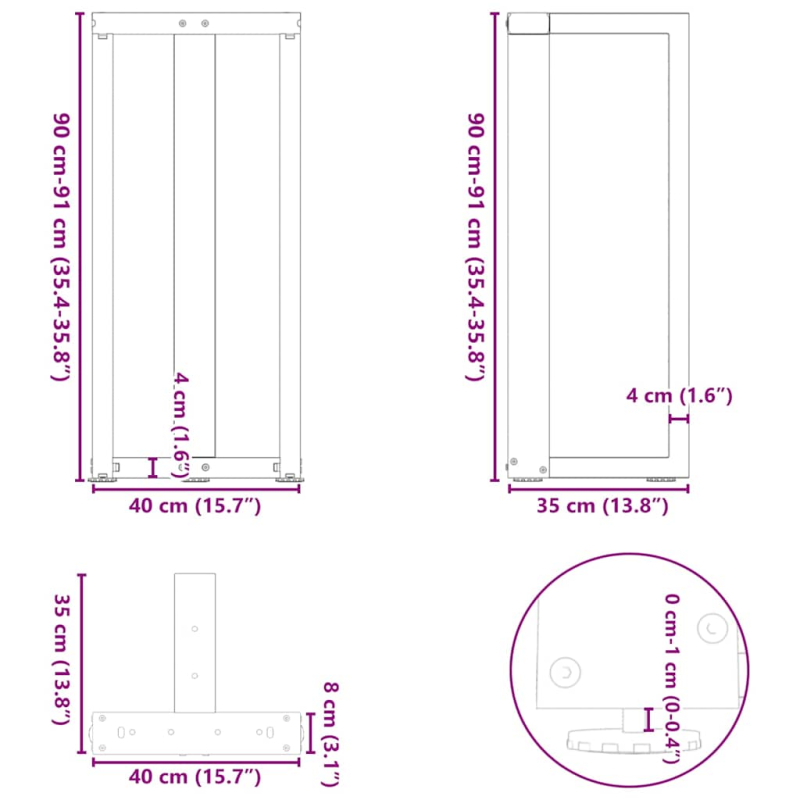 Bartischbeine T-Form 2 Stk. Weiß 40x35x(91-92) cm Stahl