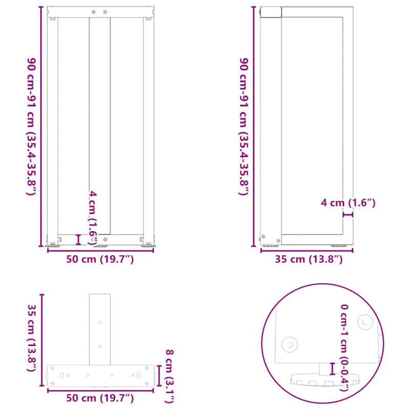 Bartischbeine T-Form 2 Stk. Weiß 50x35x(91-92) cm Stahl