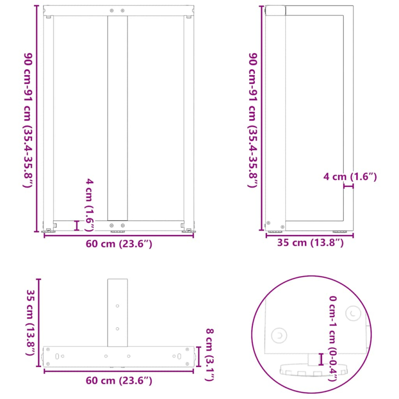 Bartischbeine T-Form 2 Stk. Weiß 60x35x(91-92) cm Stahl