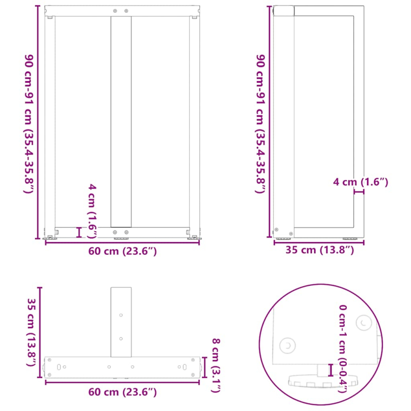 Bartischbeine T-Form 2 Stk. Anthrazit 60x35x(91-92) cm Stahl