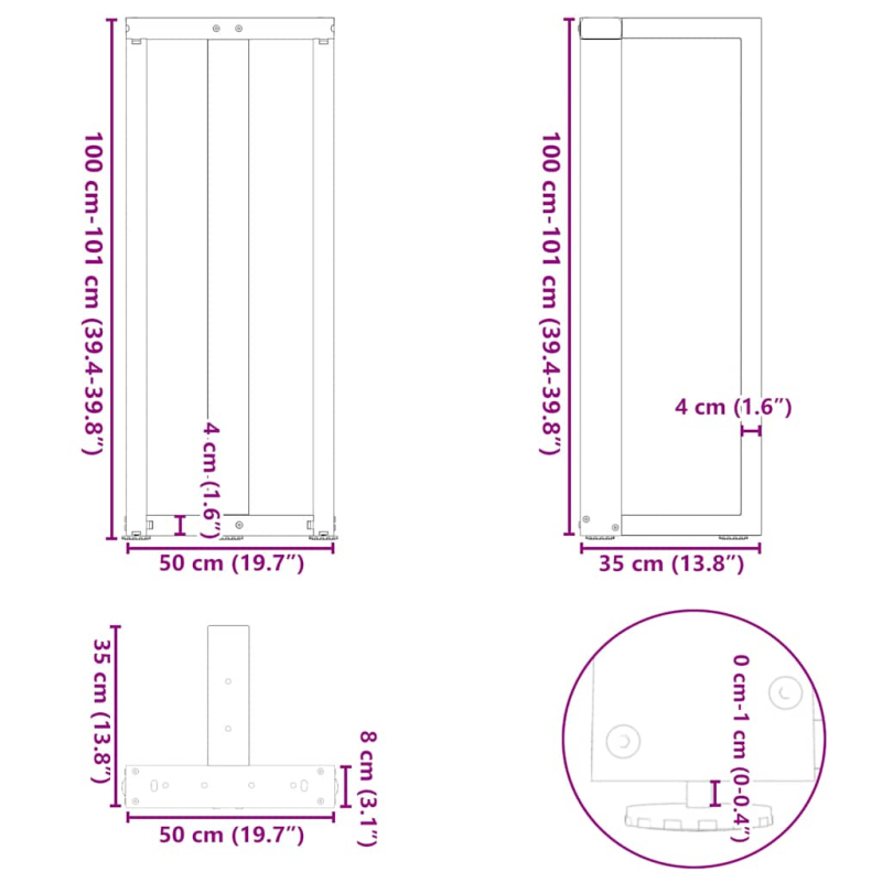 Bartischbeine T-Form 2 Stk. Weiß 50x35x(101-102) cm Stahl