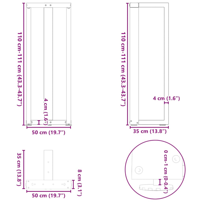 Bartischbeine T-Form 2 Stk. Anthrazit 50x35x(111-112) cm Stahl