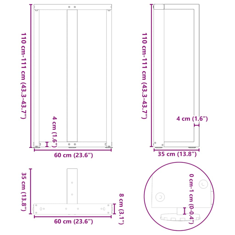 Bartischbeine T-Form 2 Stk. Schwarz 60x35x(111-112) cm Stahl