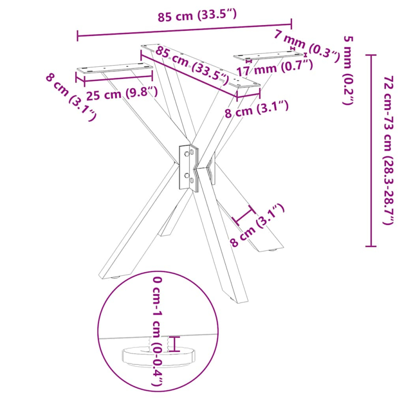 Esstischbein in Spinnenform Naturstahl 85x85x(72-73) cm Stahl