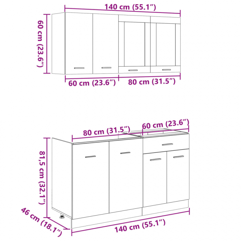 4-tlg. Küchenschrank-Set Sonoma-Eiche Holzwerkstoff